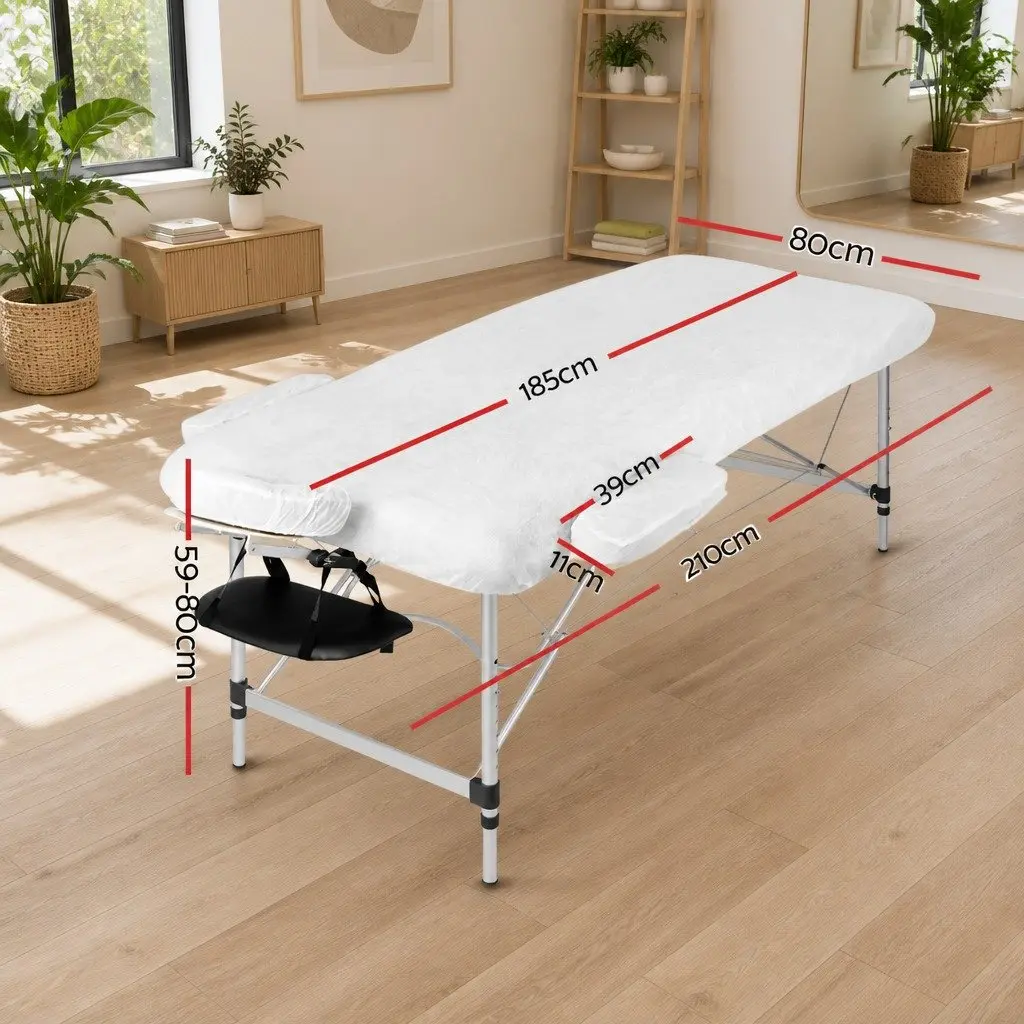 Massage Table 80cm Portable 3 Fold Aluminium Beauty Therapy Bed Black