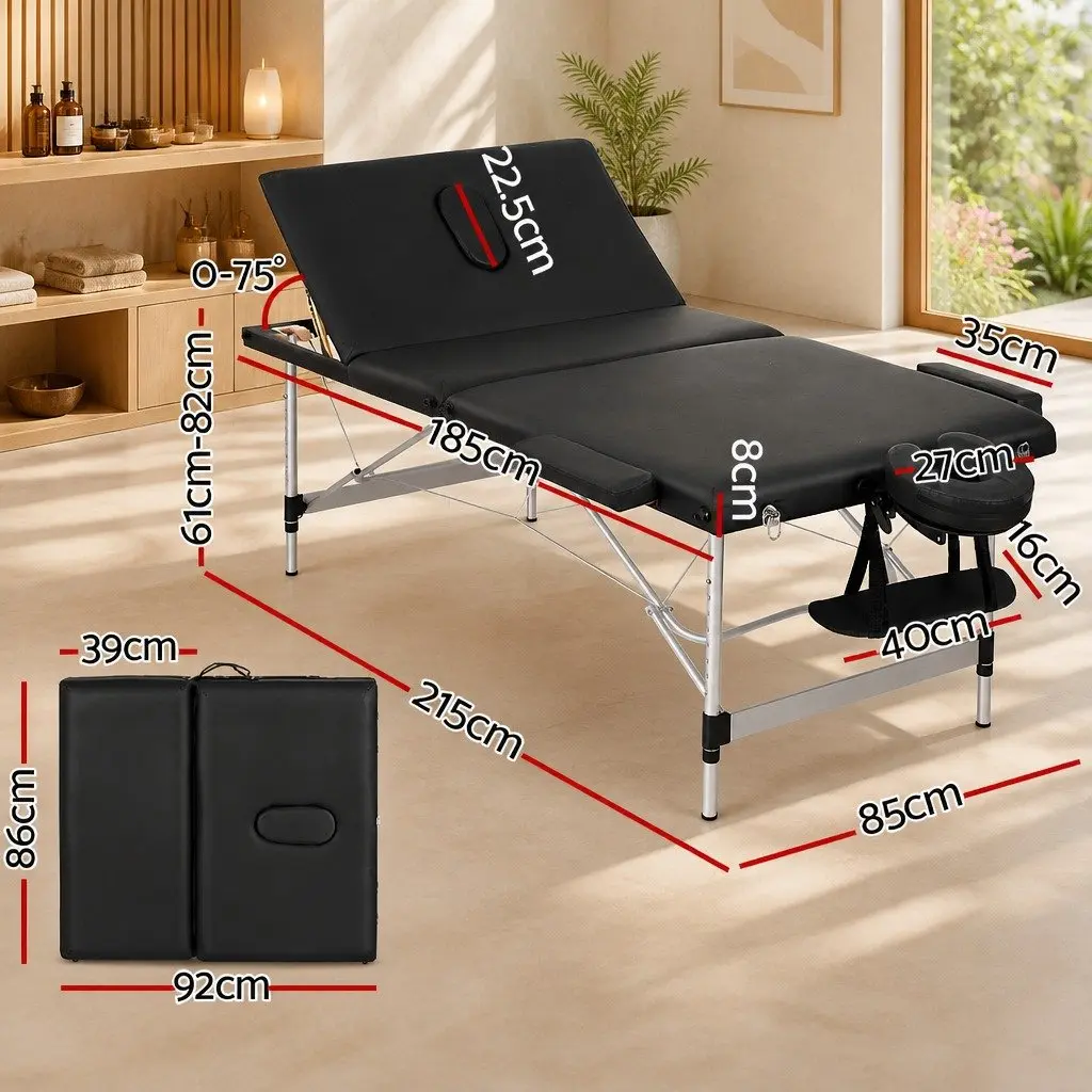 85cm Portable Massage Table in Black