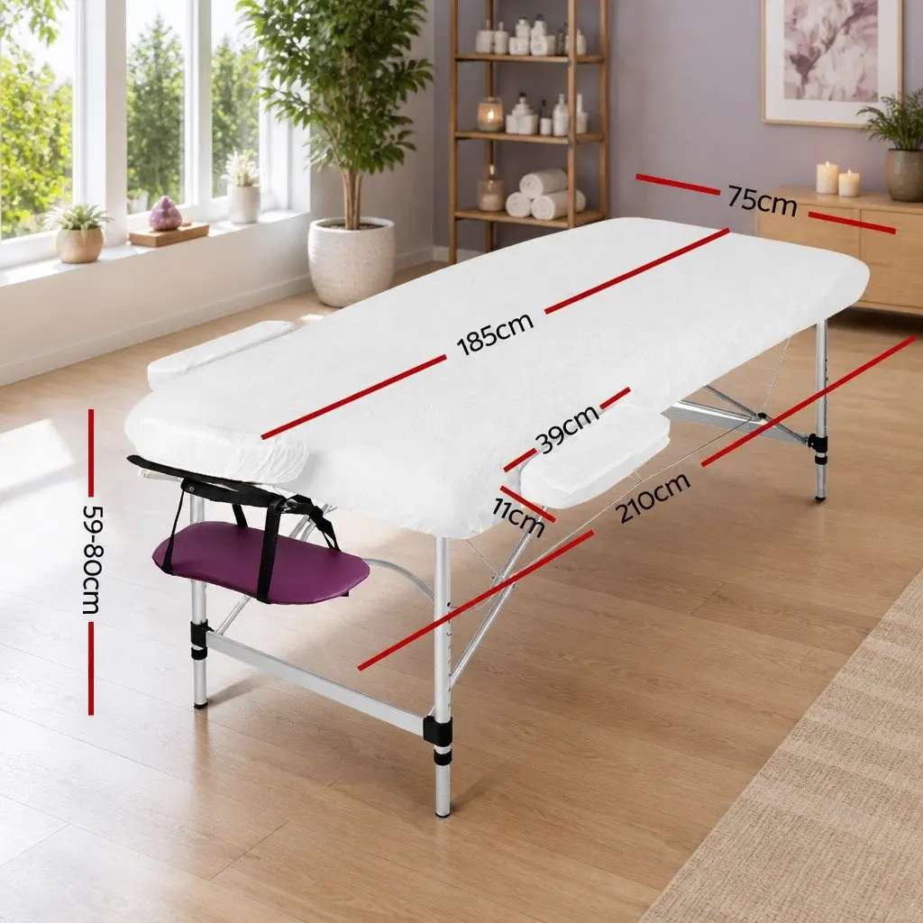 Portable Massage Table 75cm Wide 3 Fold Aluminium Beauty Therapy Bed Violet