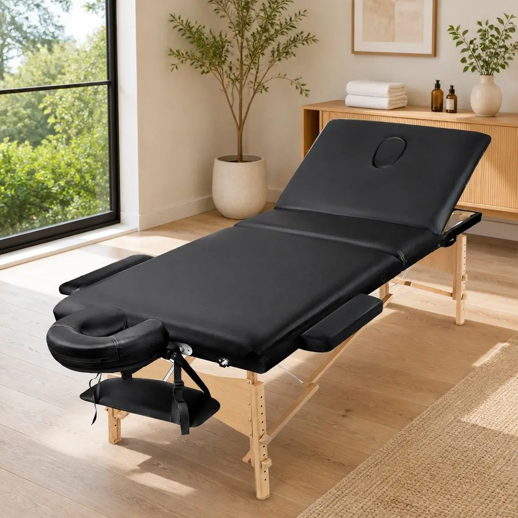 Portable Massage Table for Therapy and Beauty Treatments 75cm Wide 3 Fold Adjustable Height