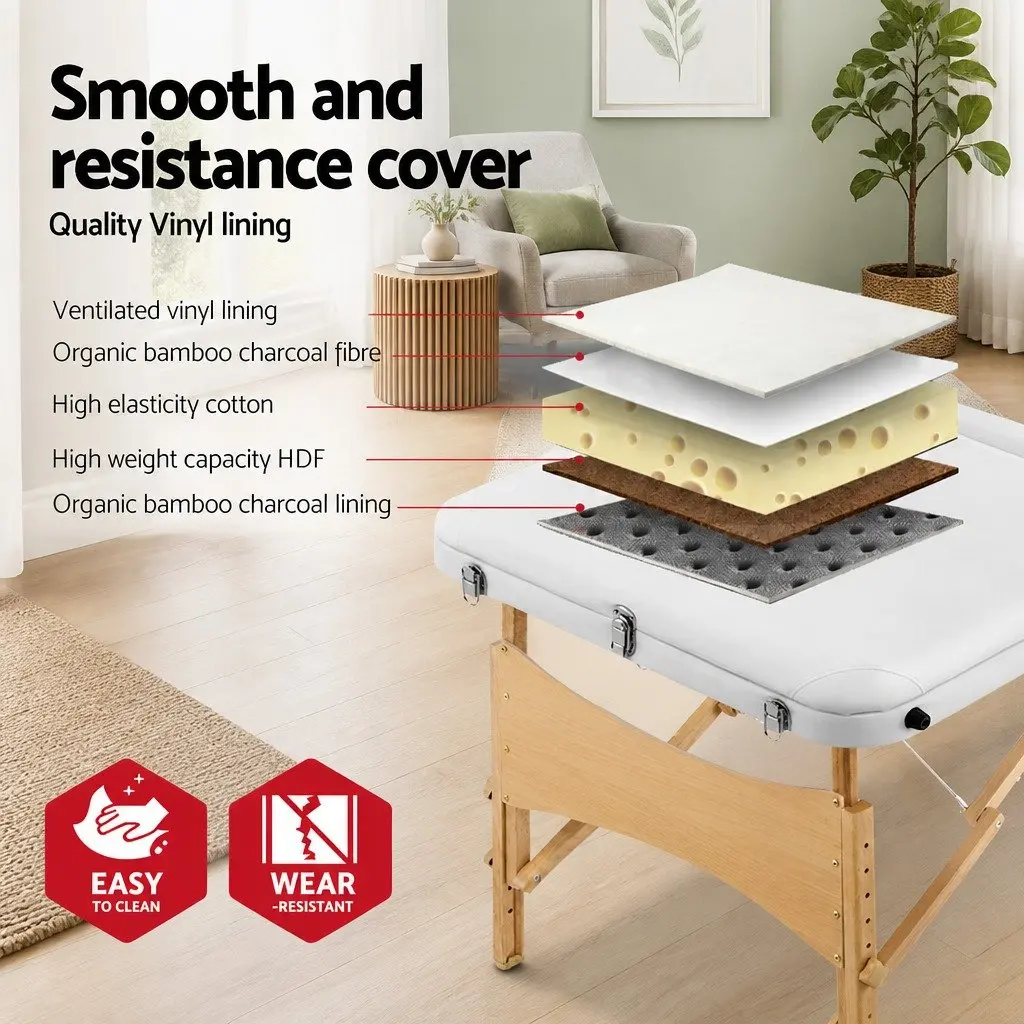 Adjustable Height Wooden Massage Table 70cm 3-Fold