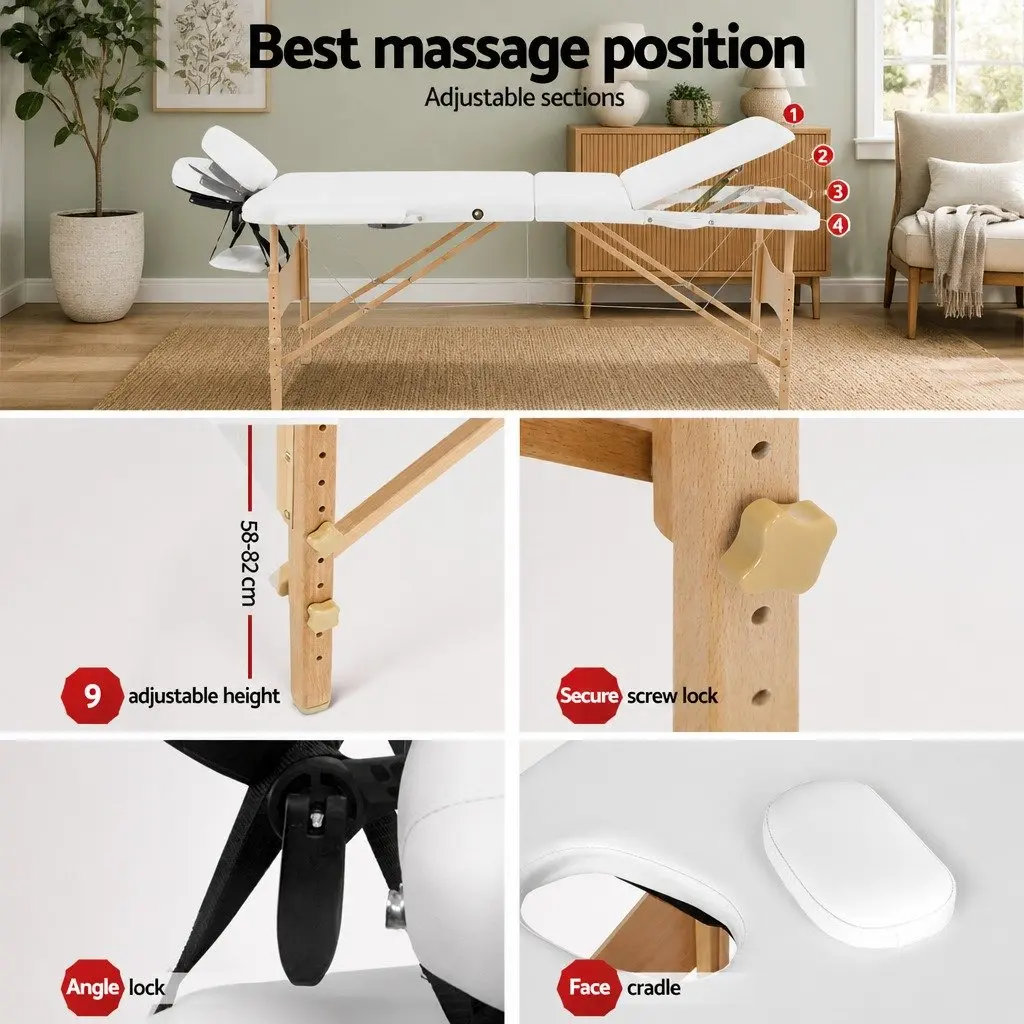 Adjustable Height Wooden Massage Table 70cm 3-Fold