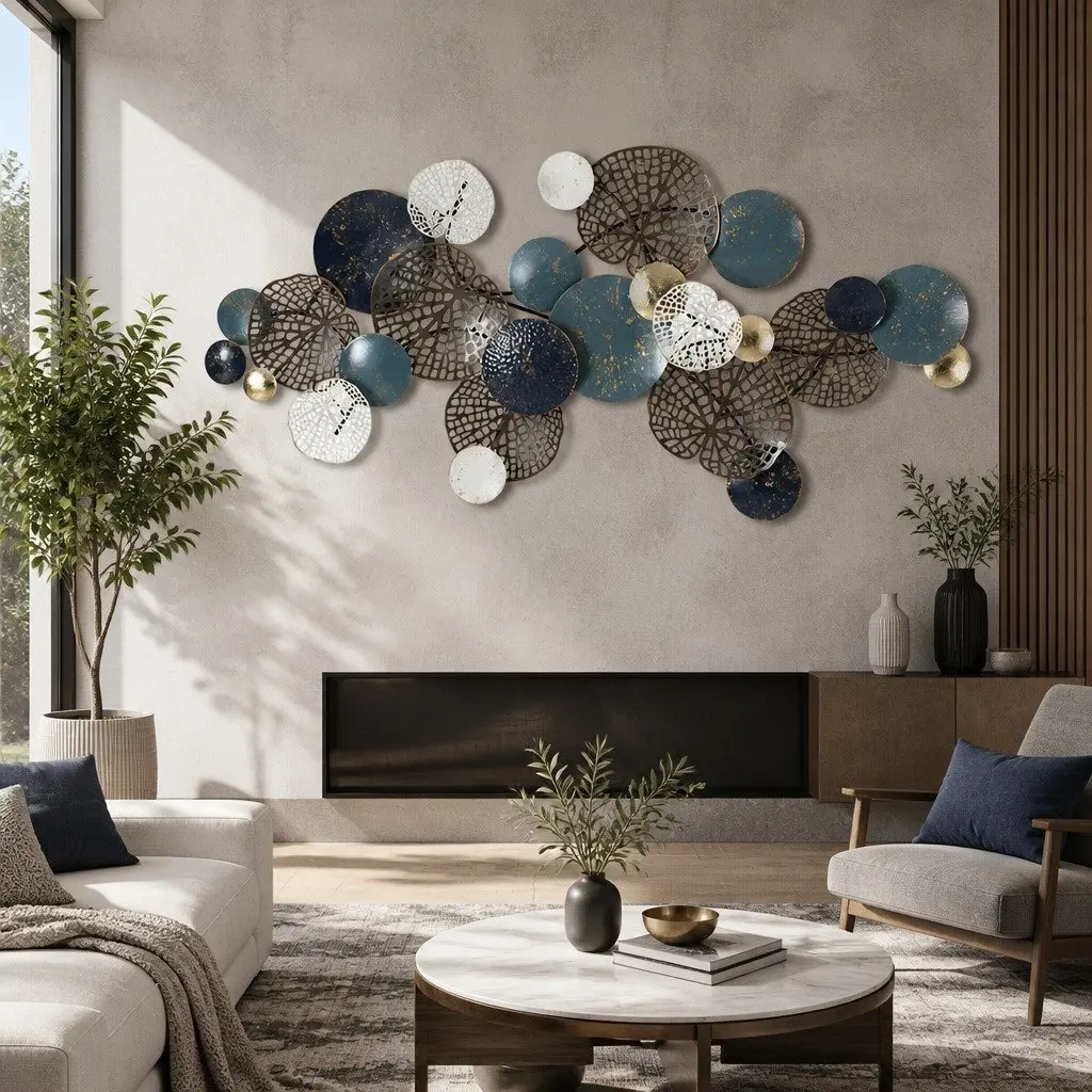 132cm Tree Leaf Circles Metal Wall Art