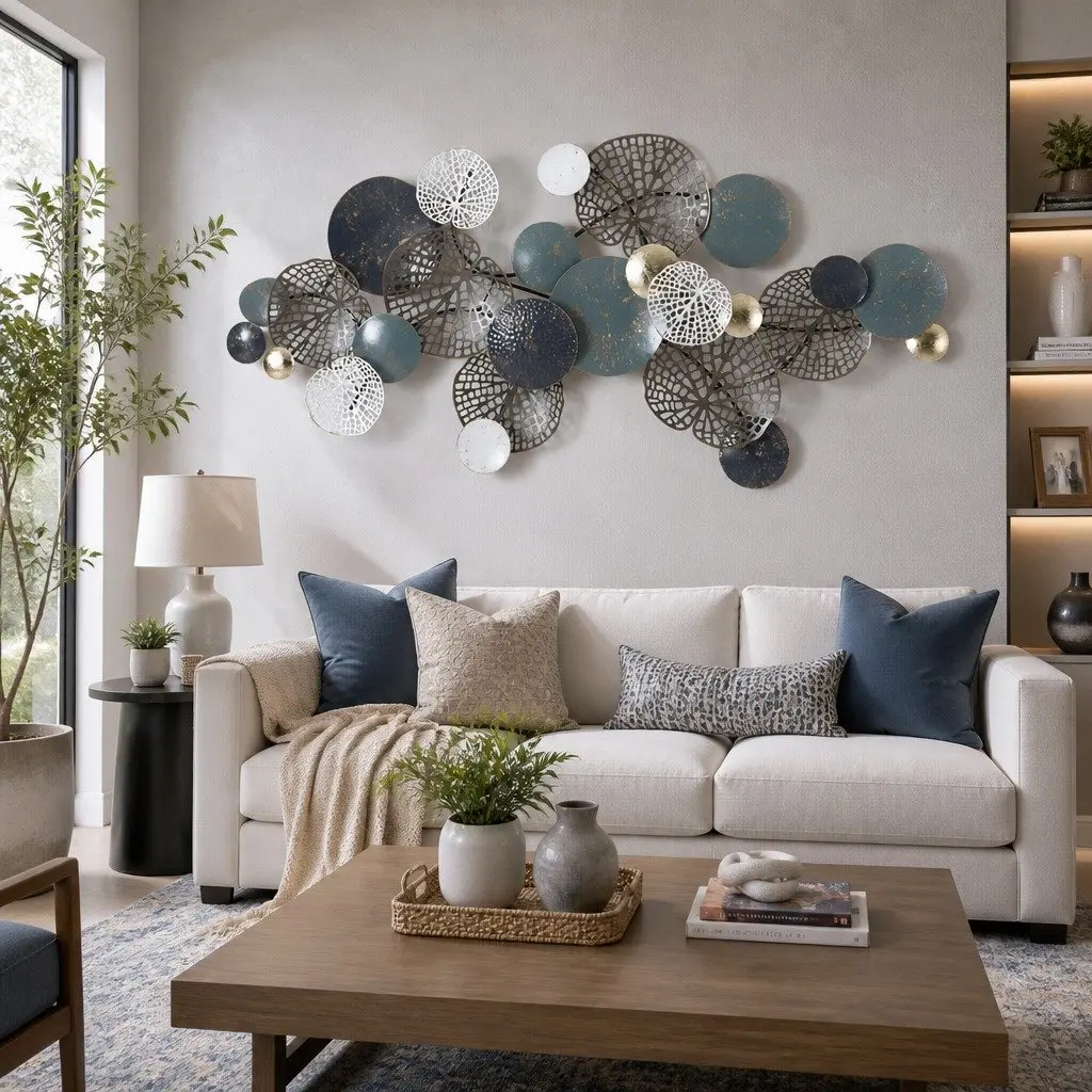 Metal Wall Art Sculpture Tree Leaf Circles 132cm Home Decor 3D