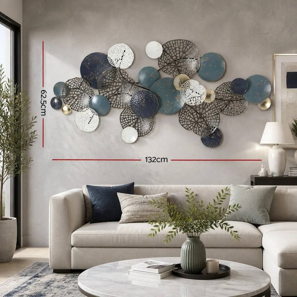 Metal Wall Art Sculpture Tree Leaf Circles 132cm Home Decor 3D
