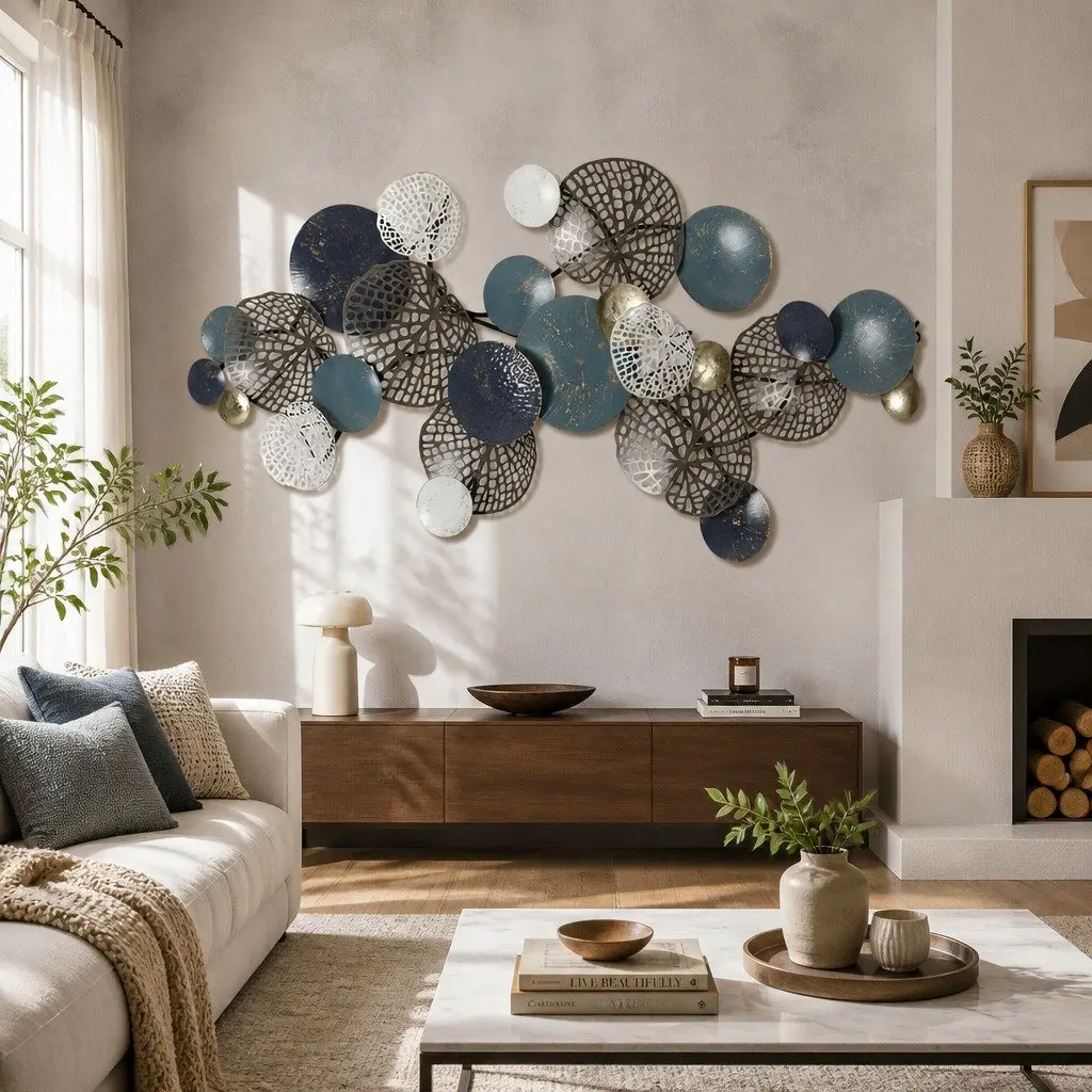 Metal Wall Art Sculpture Tree Leaf Circles 132cm Home Decor 3D
