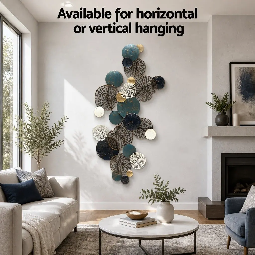 Metal Wall Art Sculpture Tree Leaf Circles 132cm Home Decor 3D
