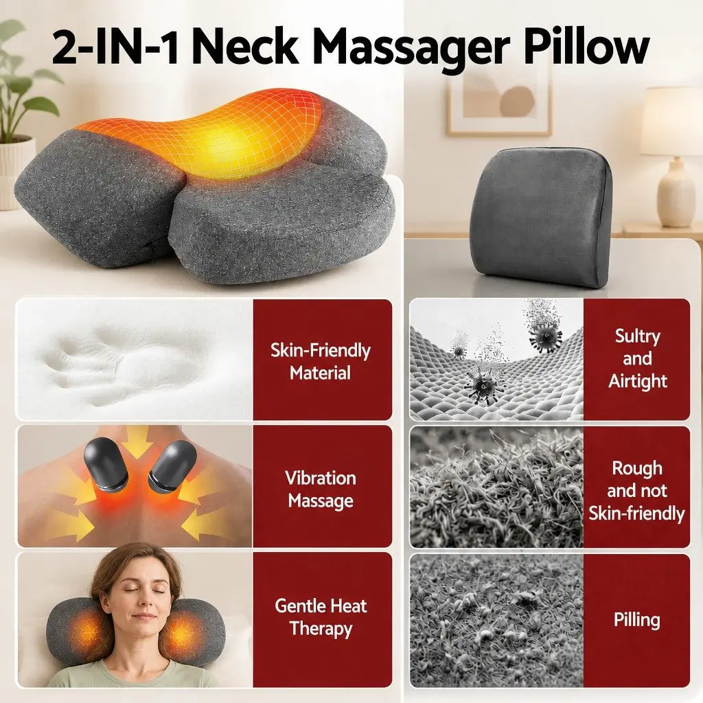 Neck Massager Pillow for Relaxation 2-in-1 Memory Foam Size