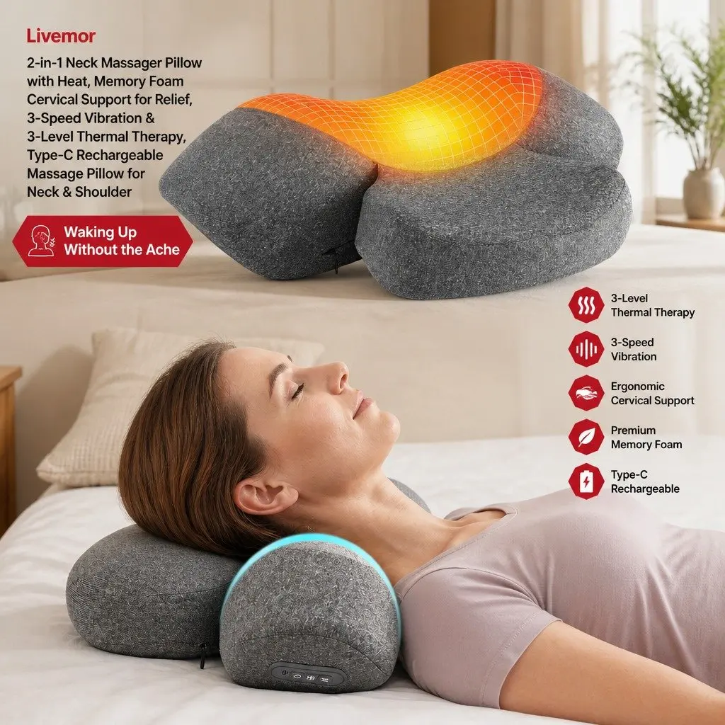 Neck Massager Pillow for Relaxation 2-in-1 Memory Foam Size