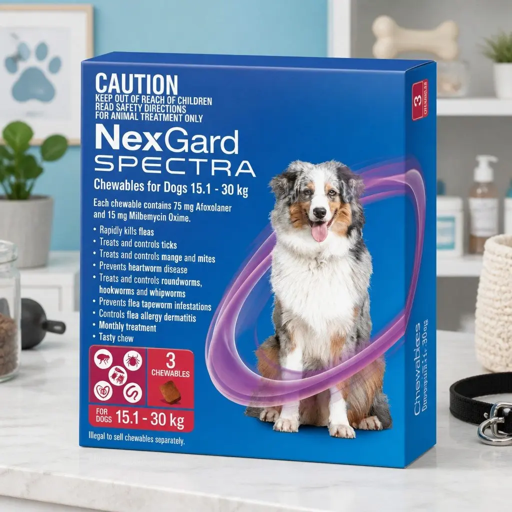 Dog Chews for 15.1-30kg 3 Pack Flea Tick Worm Parasite Treatment