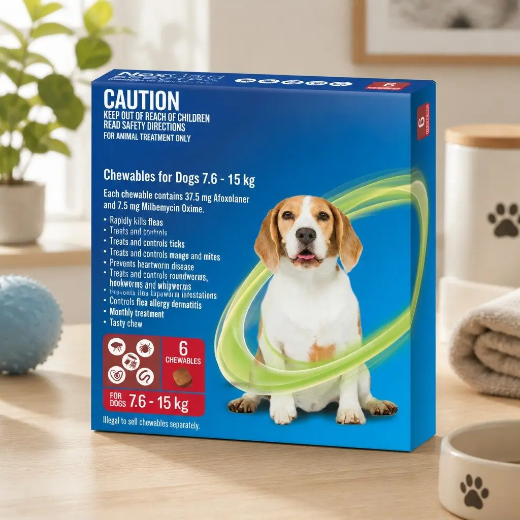 Chews for Medium Dogs 7.6-15kg Flea Tick Worm Protection 6 Pack
