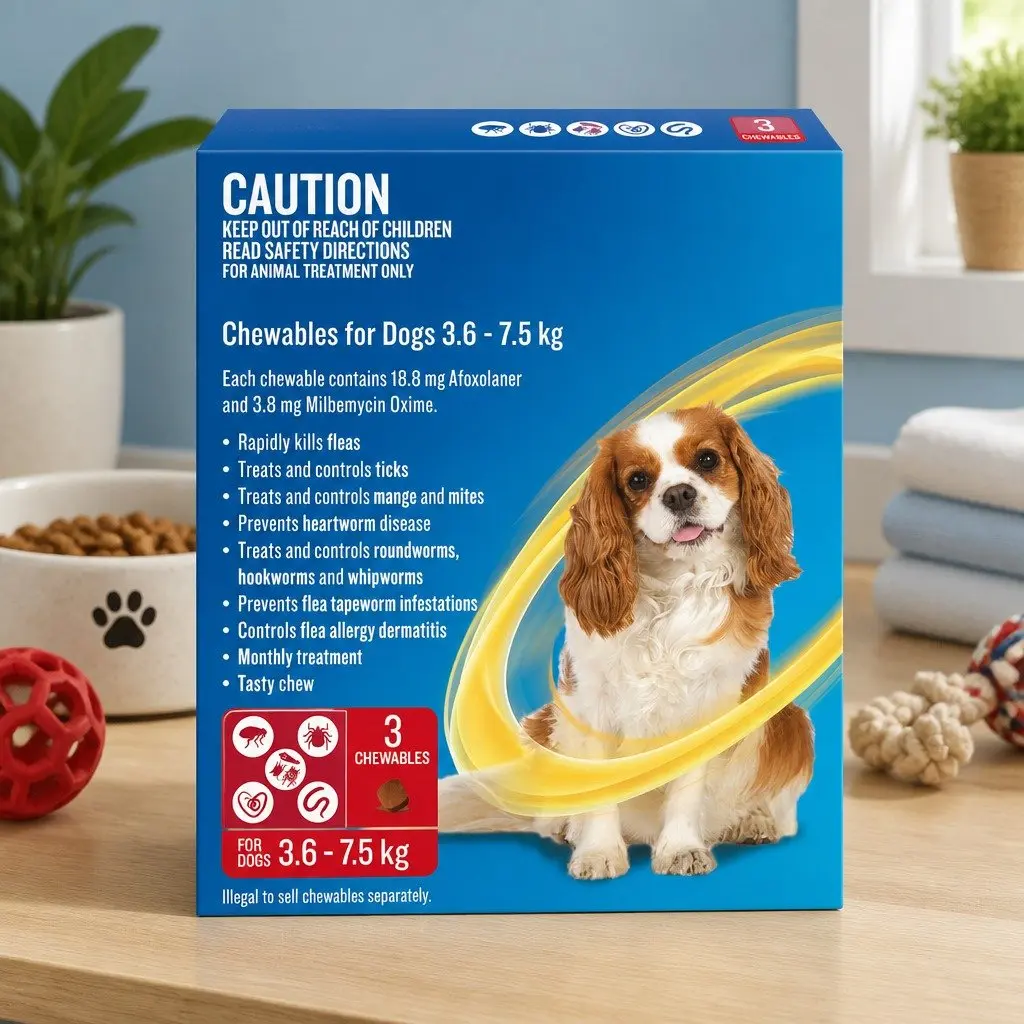 Chews for Small Dogs 3.6-7.5kg Flea Tick Worm Treatment 3 Pack
