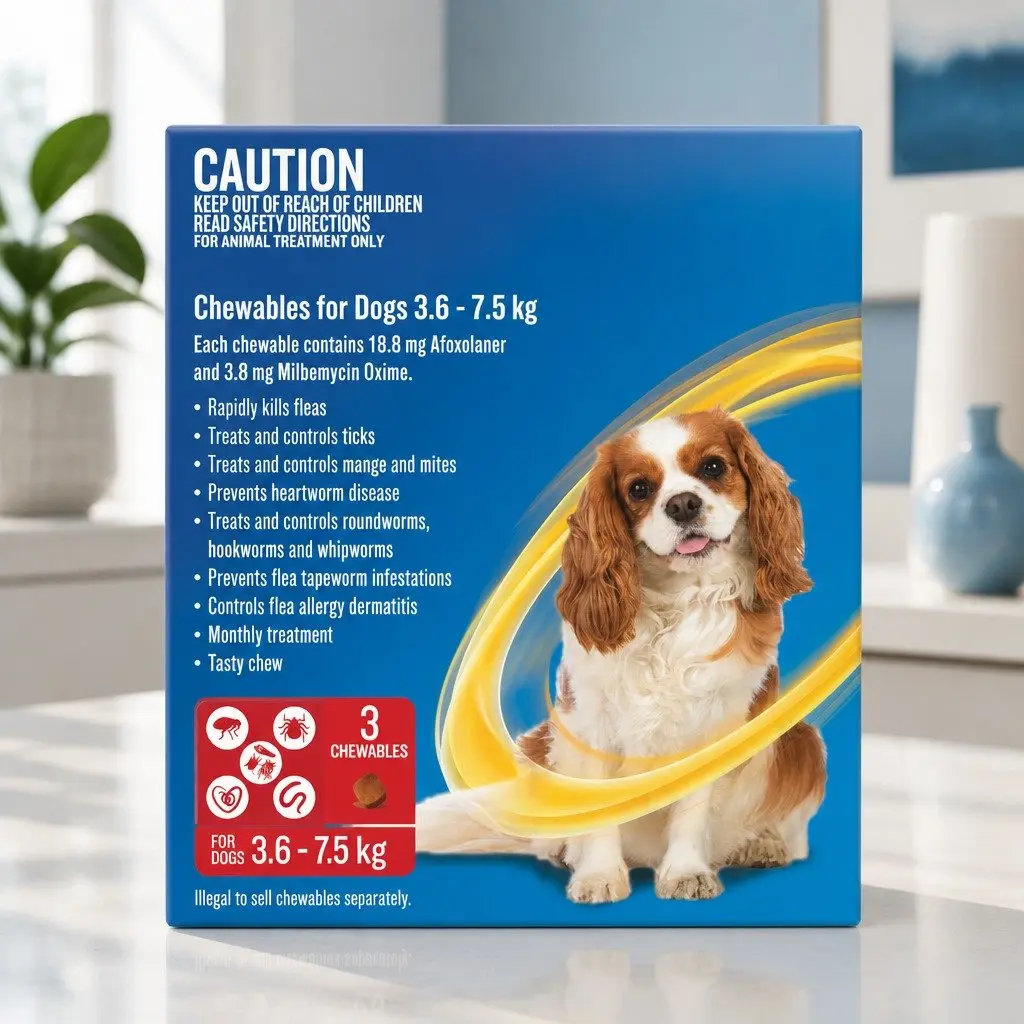 Chews for Small Dogs 3.6-7.5kg Flea Tick Worm Treatment 3 Pack