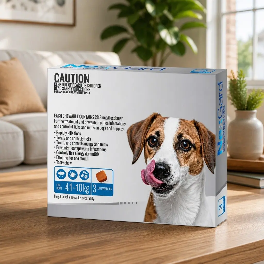 Flea and Tick Chewable Tablets for Medium Dogs 4.1-10kg 3 Pack Blue
