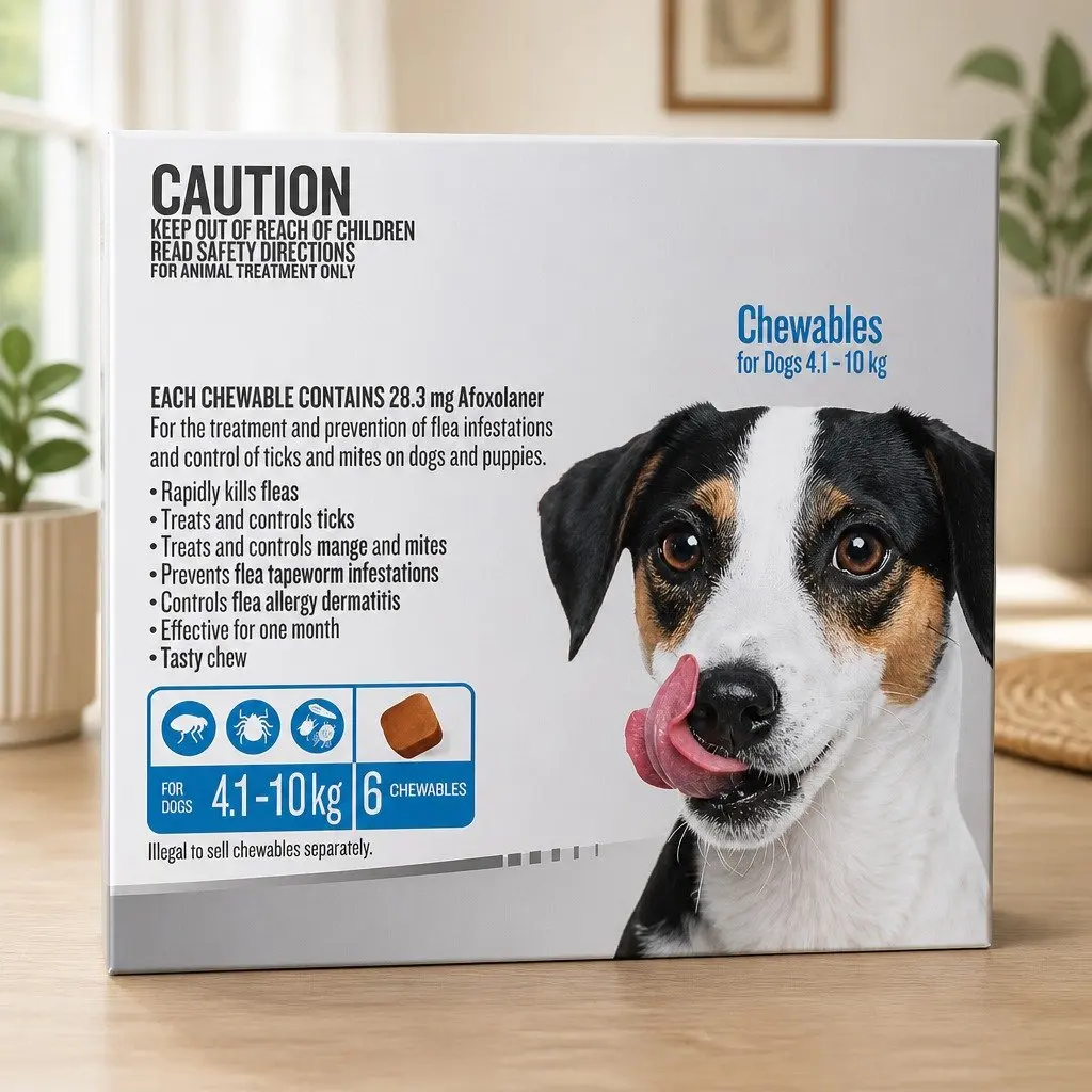 Chewable Tablets for Medium Dogs 4.1-10kg Flea and Tick Chews 6 Pack