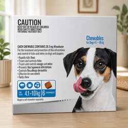 Oral Flea and Tick Chewable Tablets, Medium Dogs 4.1-10kg, 6 Pack