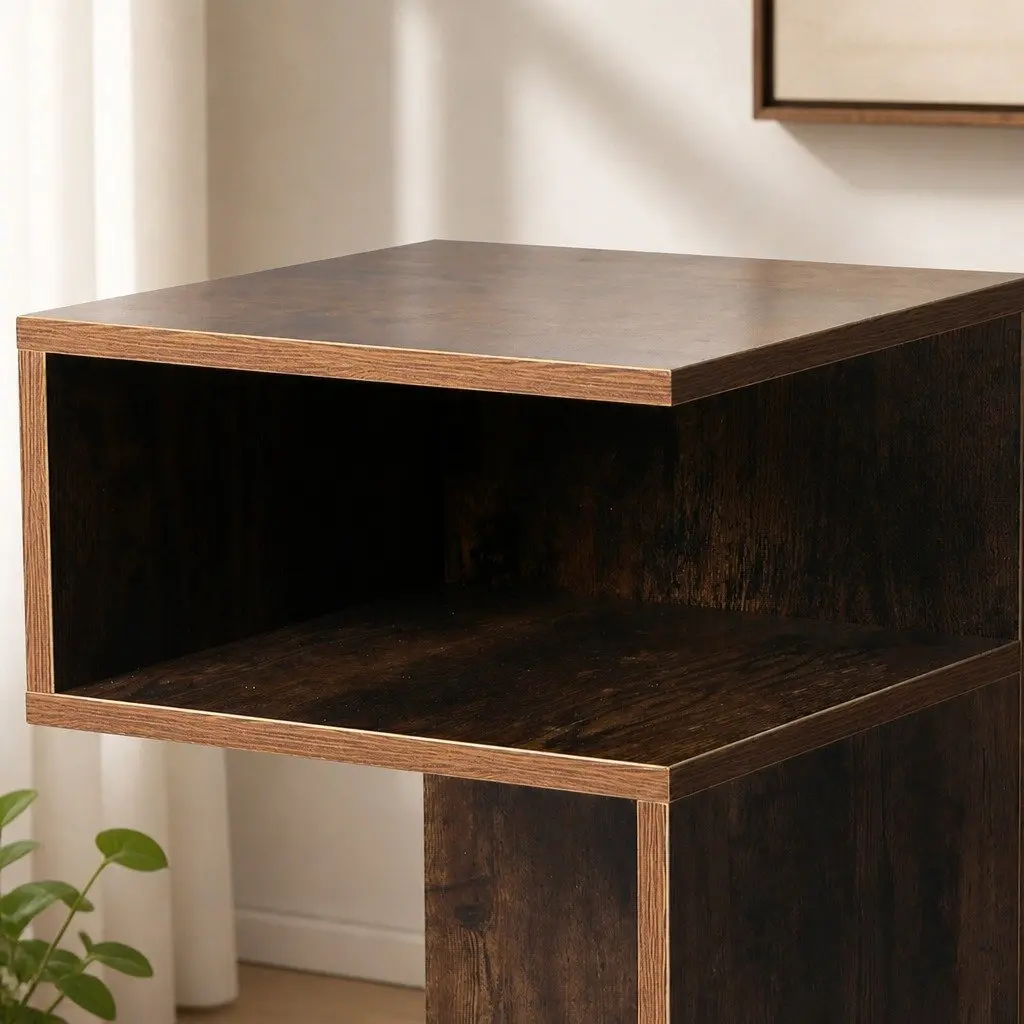 Bedside Table Wooden Side End Oak 33x33x50cm Open Shelves Bedroom Storage 2 Piece