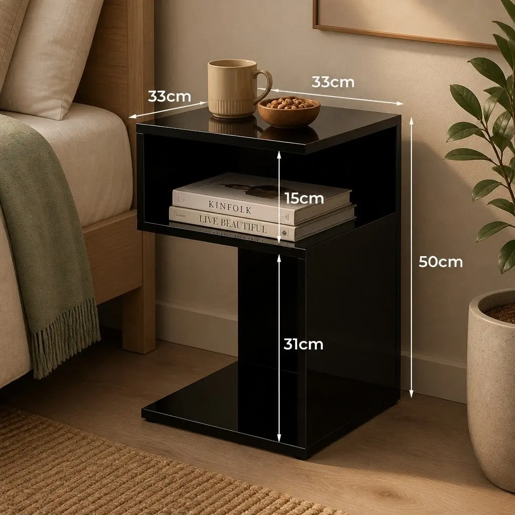 Bedside Table with Drawers Open Shelves Storage Side Night Stand Black