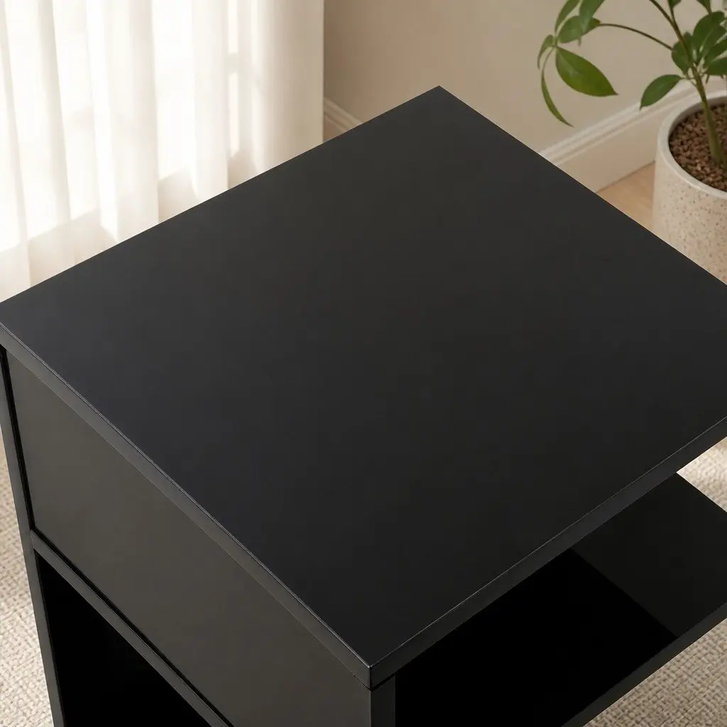 Bedside Table with Drawers Open Shelves Storage Side Night Stand Black