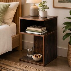 Oak Industrial Bedside Table: 33cm W x 33cm D x 50cm H
