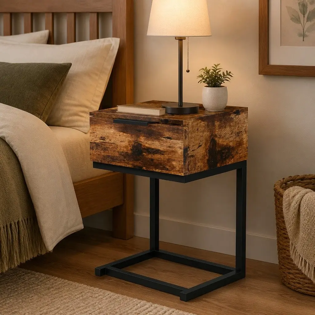 Bedside Table Side End Table Nightstand Bedroom Lounge Wooden Storage Drawers