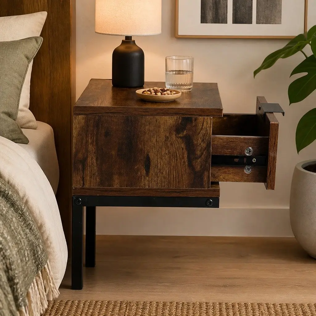 Bedside Table Side End Table Nightstand Bedroom Lounge Wooden Storage Drawers