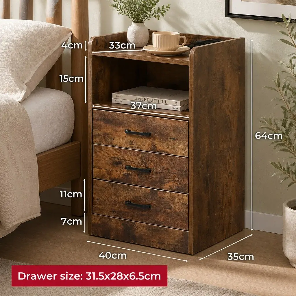 Oak Bedside Table with LED Lighting & USB