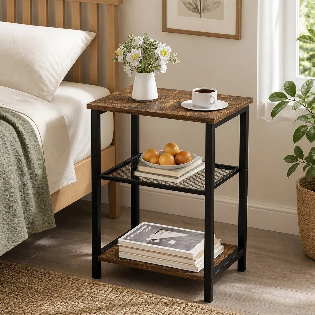 3-Tier Side Table Storage Shelves Living Room Bedroom Compact Space-Saving
