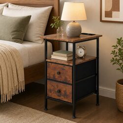 Compact Side Table with 2 Drawers and Power Outlet