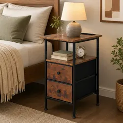 Compact Side Table with 2 Drawers and Power Outlet