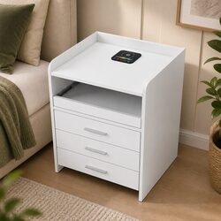 Smart Bedside Table USB Wireless Charging Motion Sensor Light Nightstand Storage