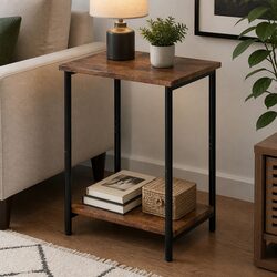 2-Tier Open Shelf Side Table, Brown and Black