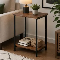2-Tier Open Shelf Side Table, Brown and Black