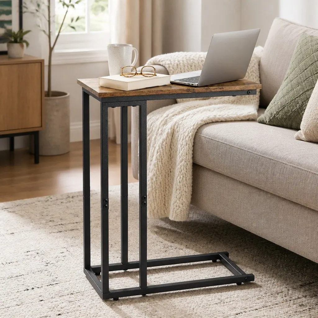 C Shaped Side Table Waterproof Couch Coffee Laptop End Table Metal Frame Compact