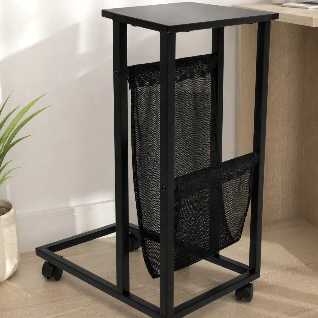 Side Table Mobile Coffee Table Industrial Style Mesh Storage 55cm x 35cm x 69cm