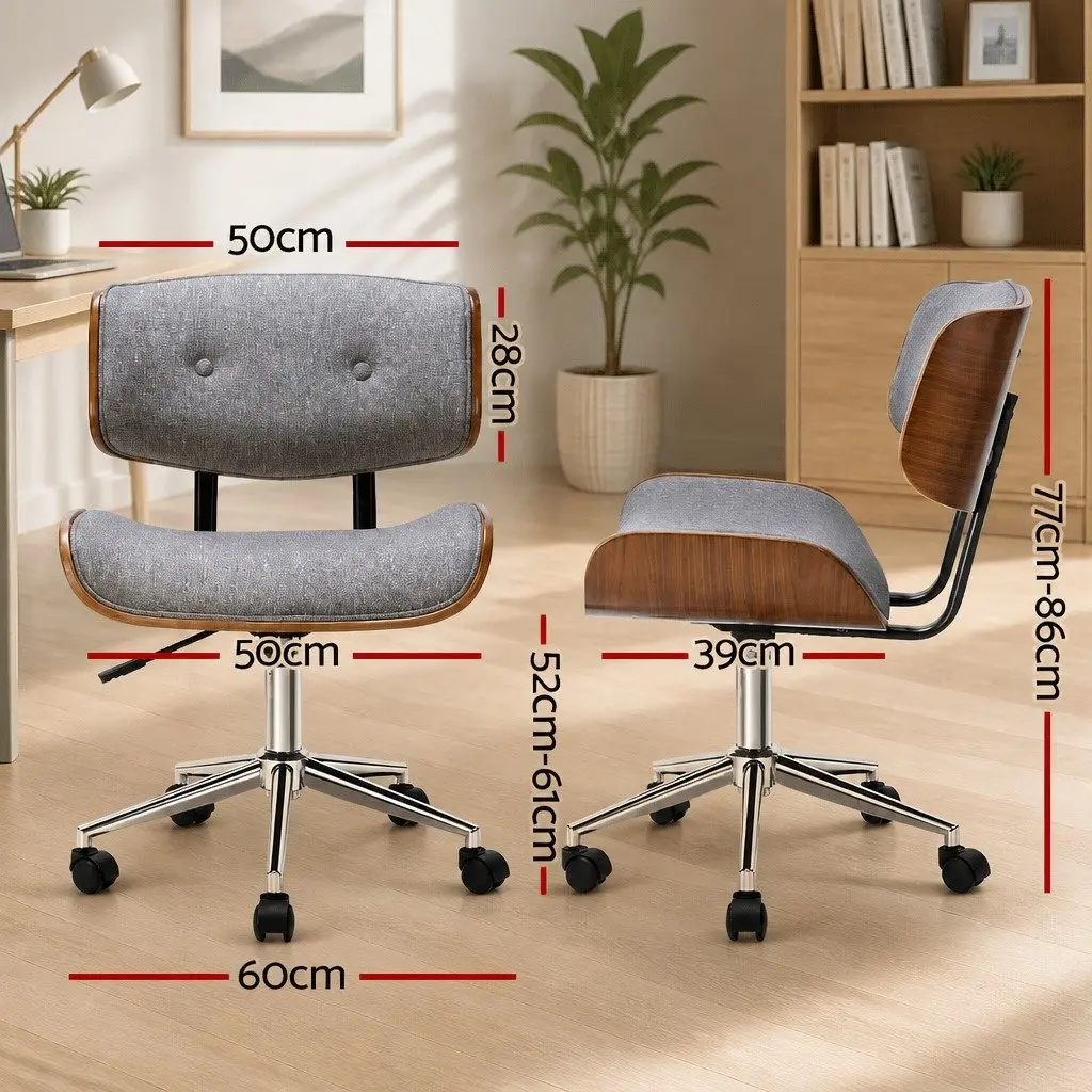 Office Chair Wooden Frame Fabric Seat Grey Rotatable Height Adjustable Desk