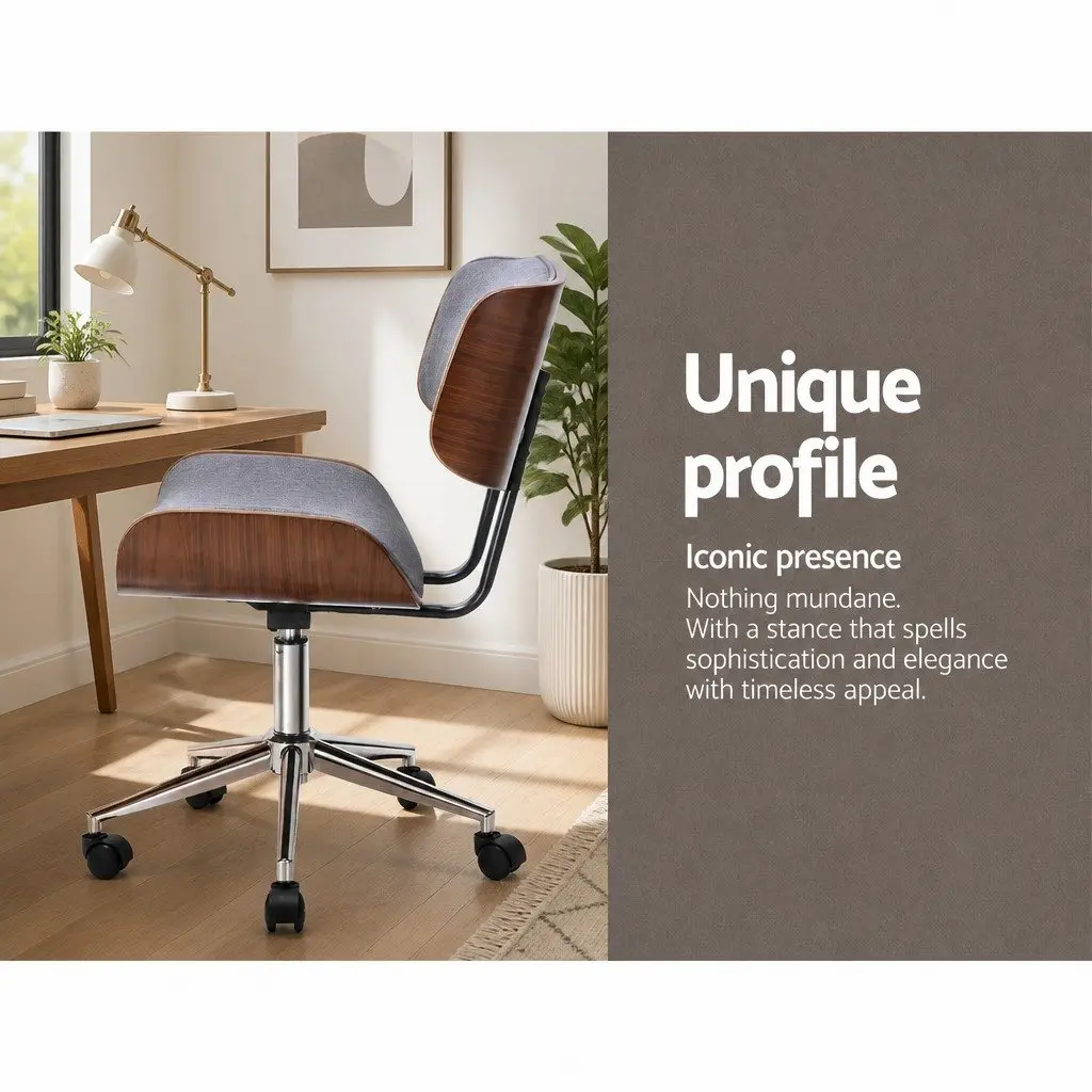 Office Chair Wooden Frame Fabric Seat Grey Rotatable Height Adjustable Desk