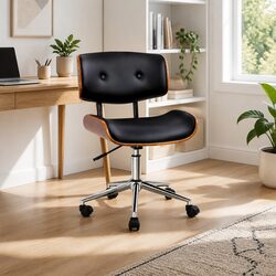 Office Chair: Height Adjustable, Wooden Frame, Black