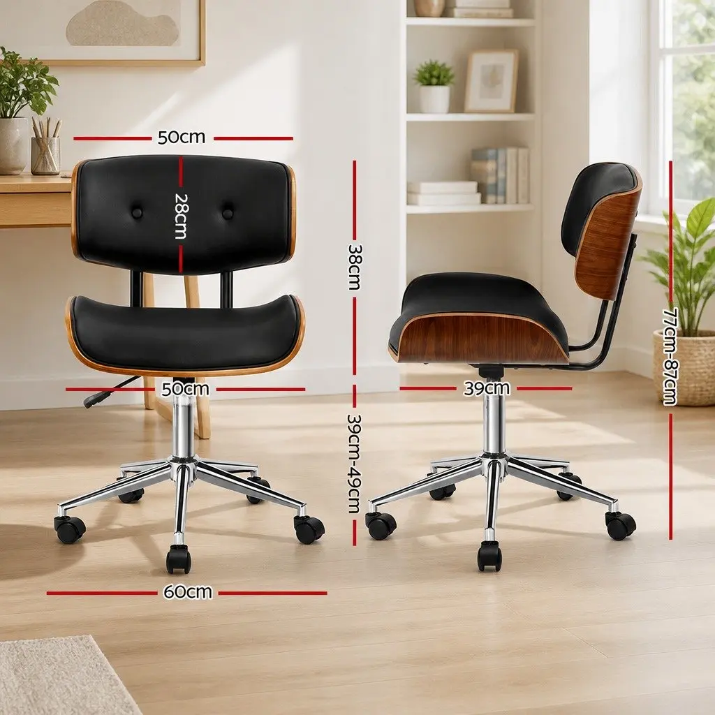 Office Chair for Home or Office Wooden Frame PU Leather Seat Height Adjustable Black
