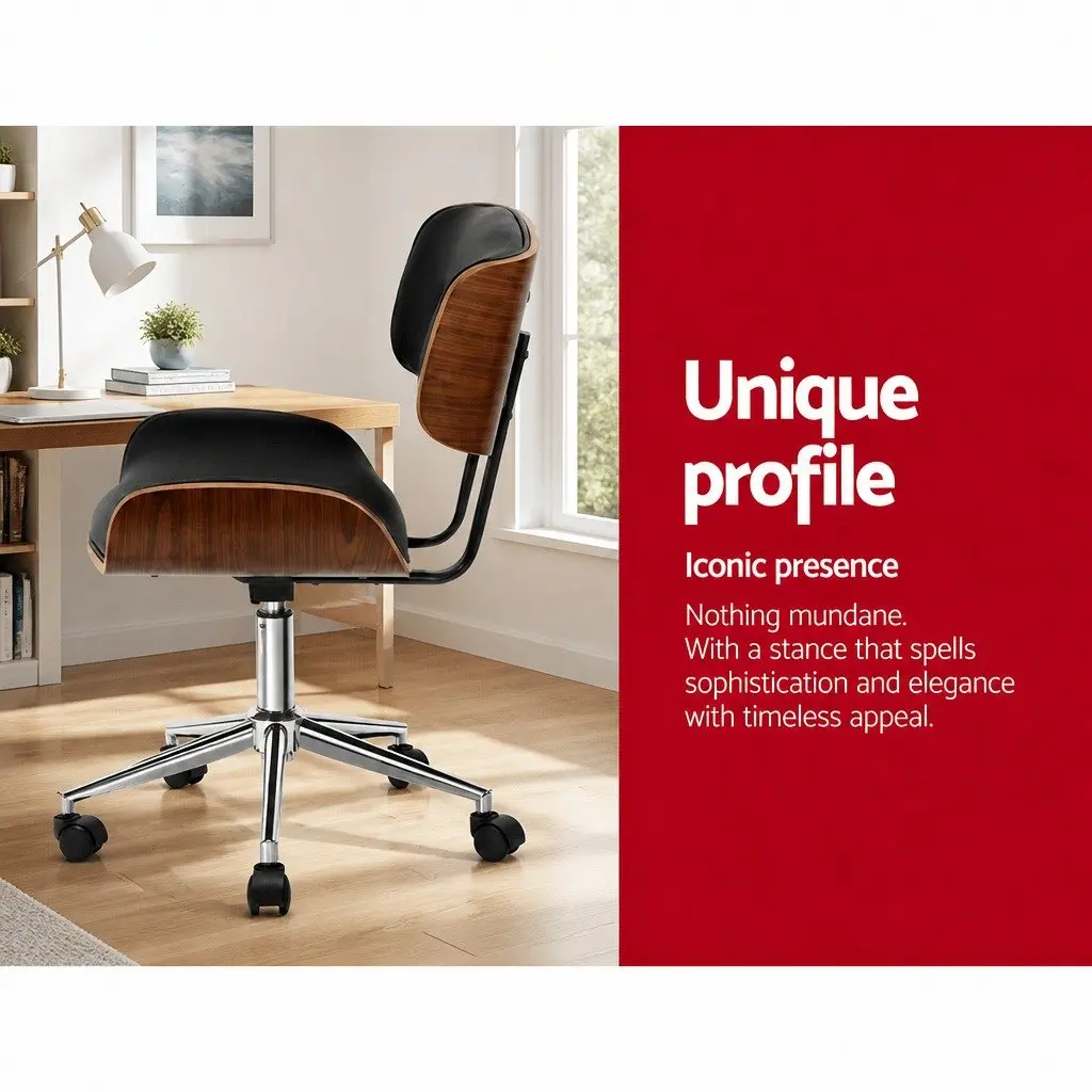 Office Chair for Home or Office Wooden Frame PU Leather Seat Height Adjustable Black