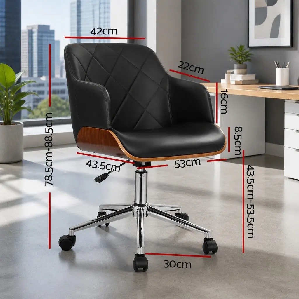 Wooden Office Chair for Home or Office Black Fabric Seat Adjustable Height Chrome Base