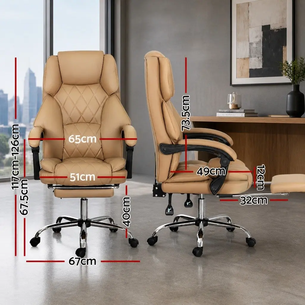Executive Office Chair Brown Leather Reclining Desk Seat with Footrest