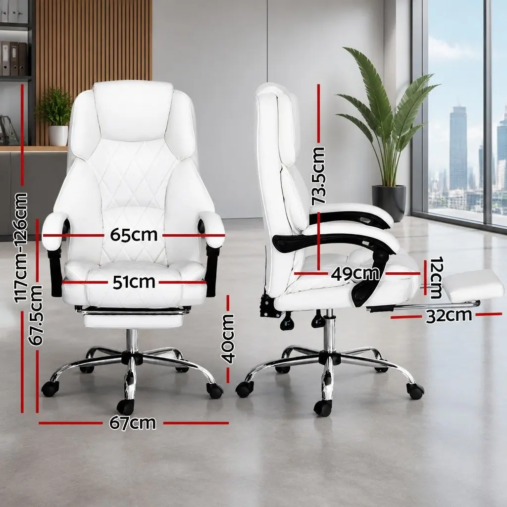 White Executive Office Chair with Footrest High-Back Reclining Desk Seat