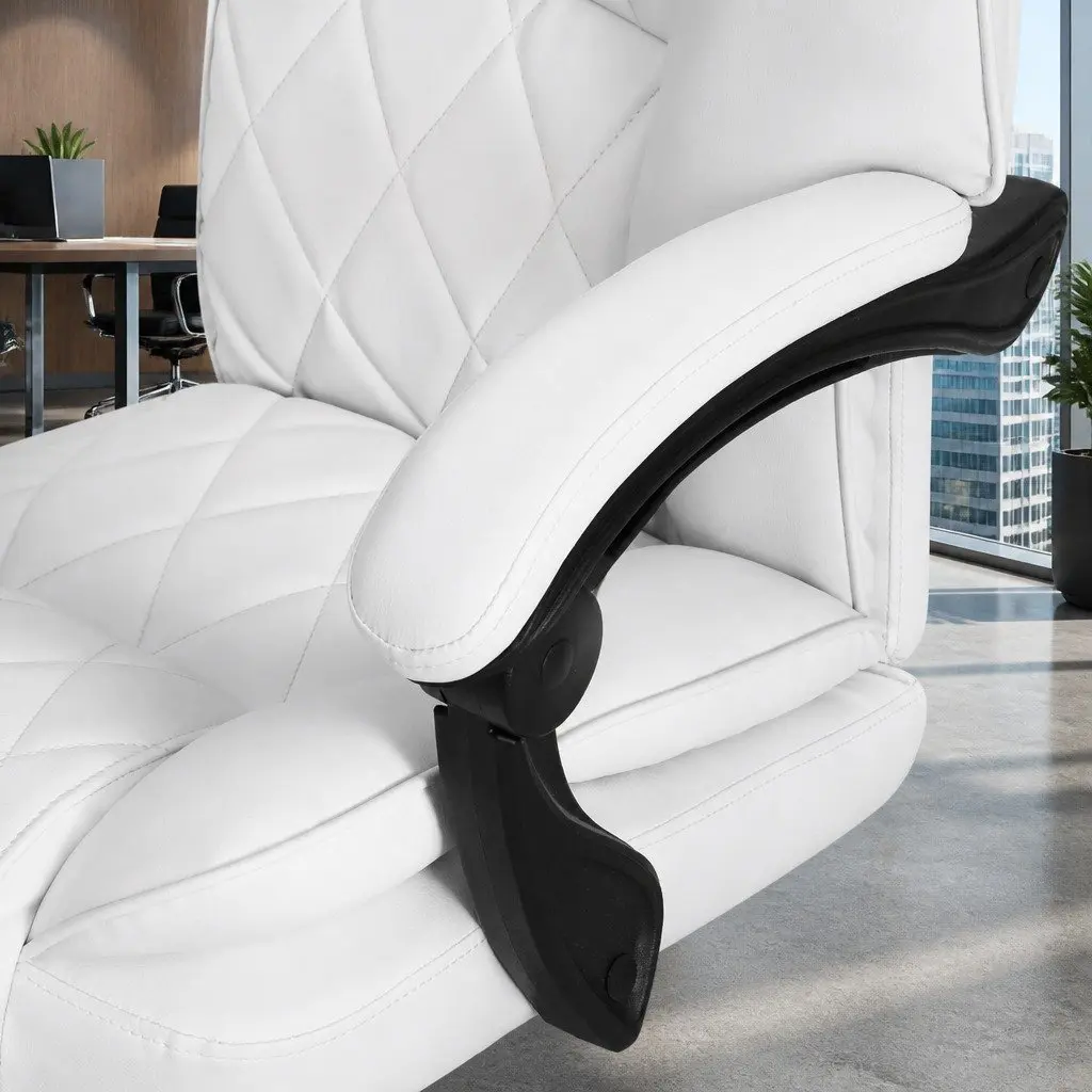 White Executive Office Chair with Footrest High-Back Reclining Desk Seat