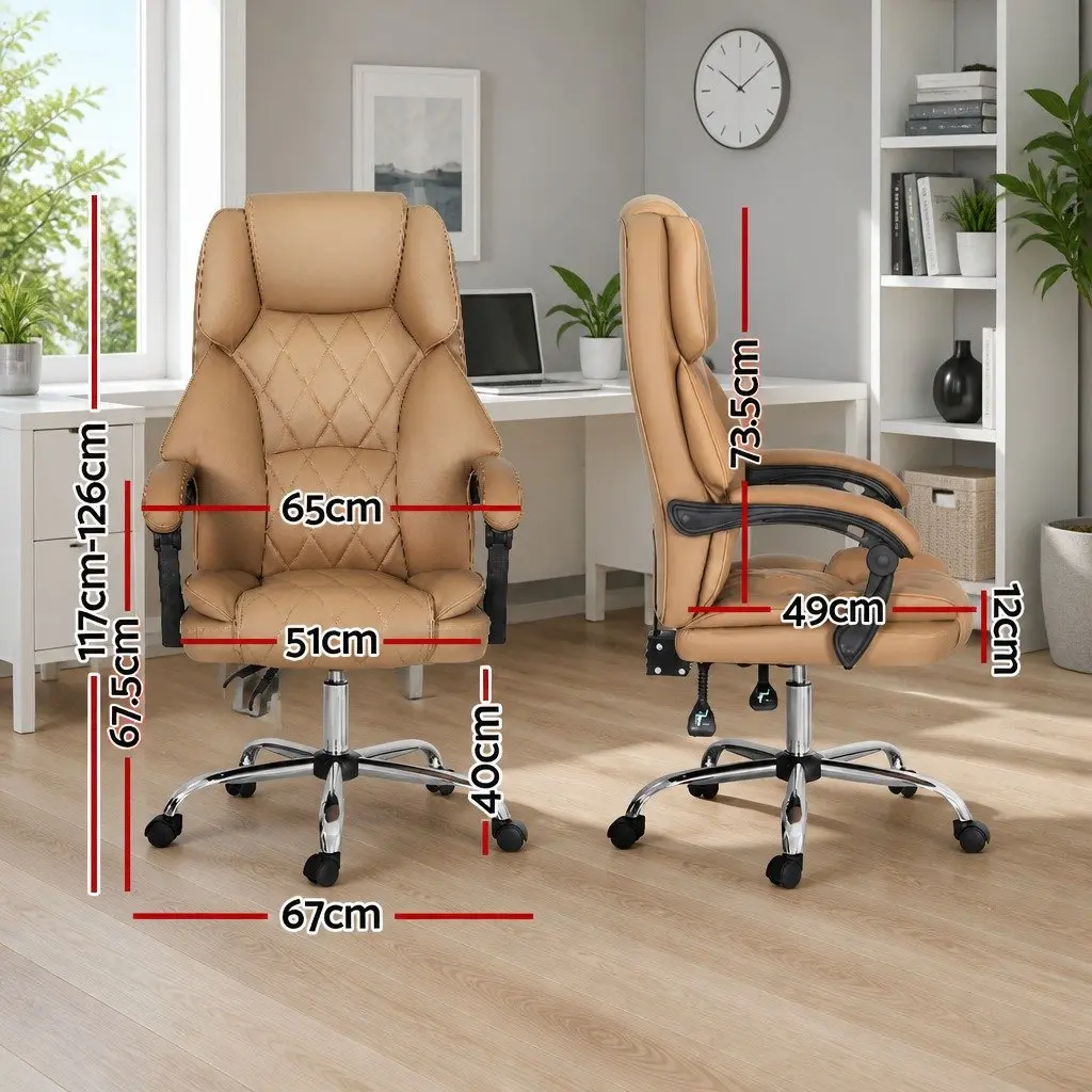 High Back Executive Chair for Office Use with Reclining Function Swivel Seat in Brown Leather