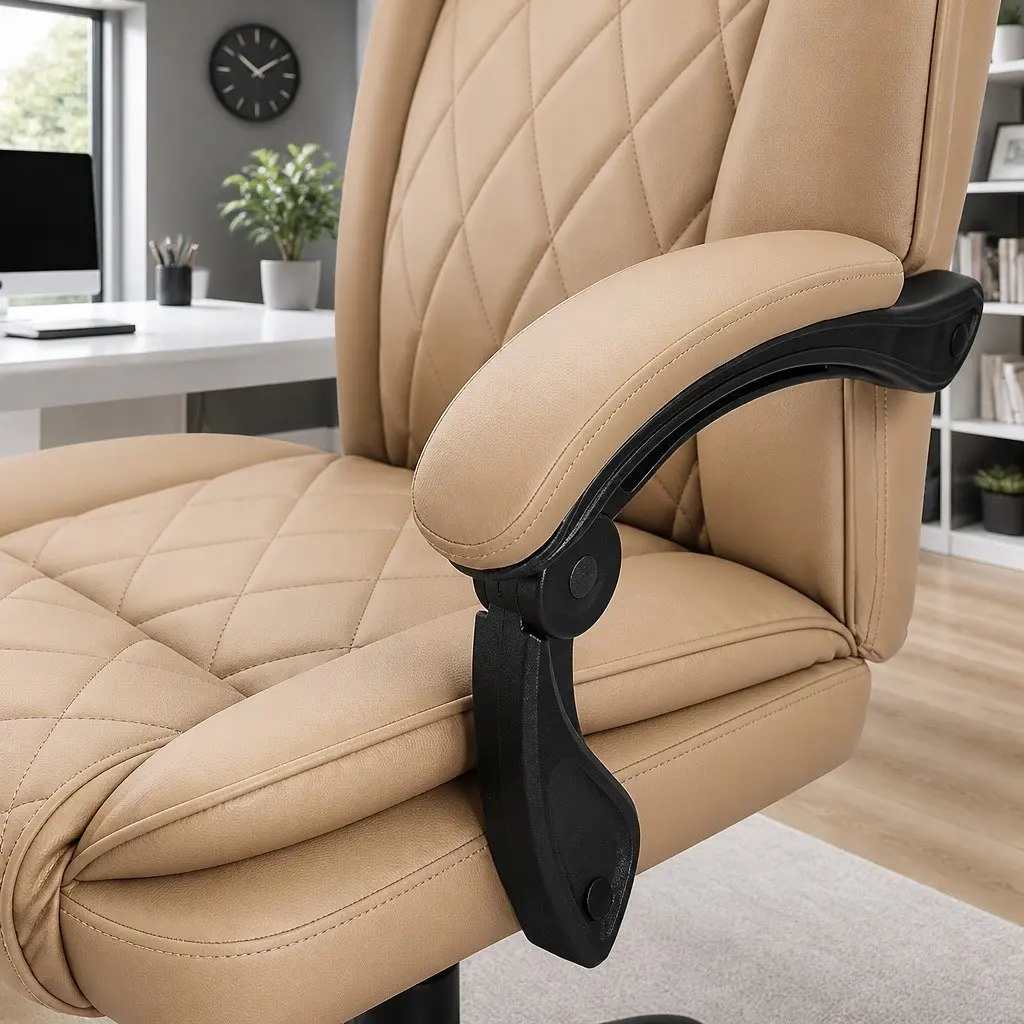 High Back Executive Chair for Office Use with Reclining Function Swivel Seat in Brown Leather