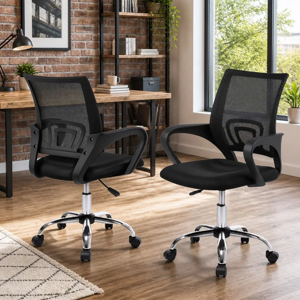 Mesh Office Chair Mid Back Black Ergonomic Design 360 Rotatable Gas Lift Height