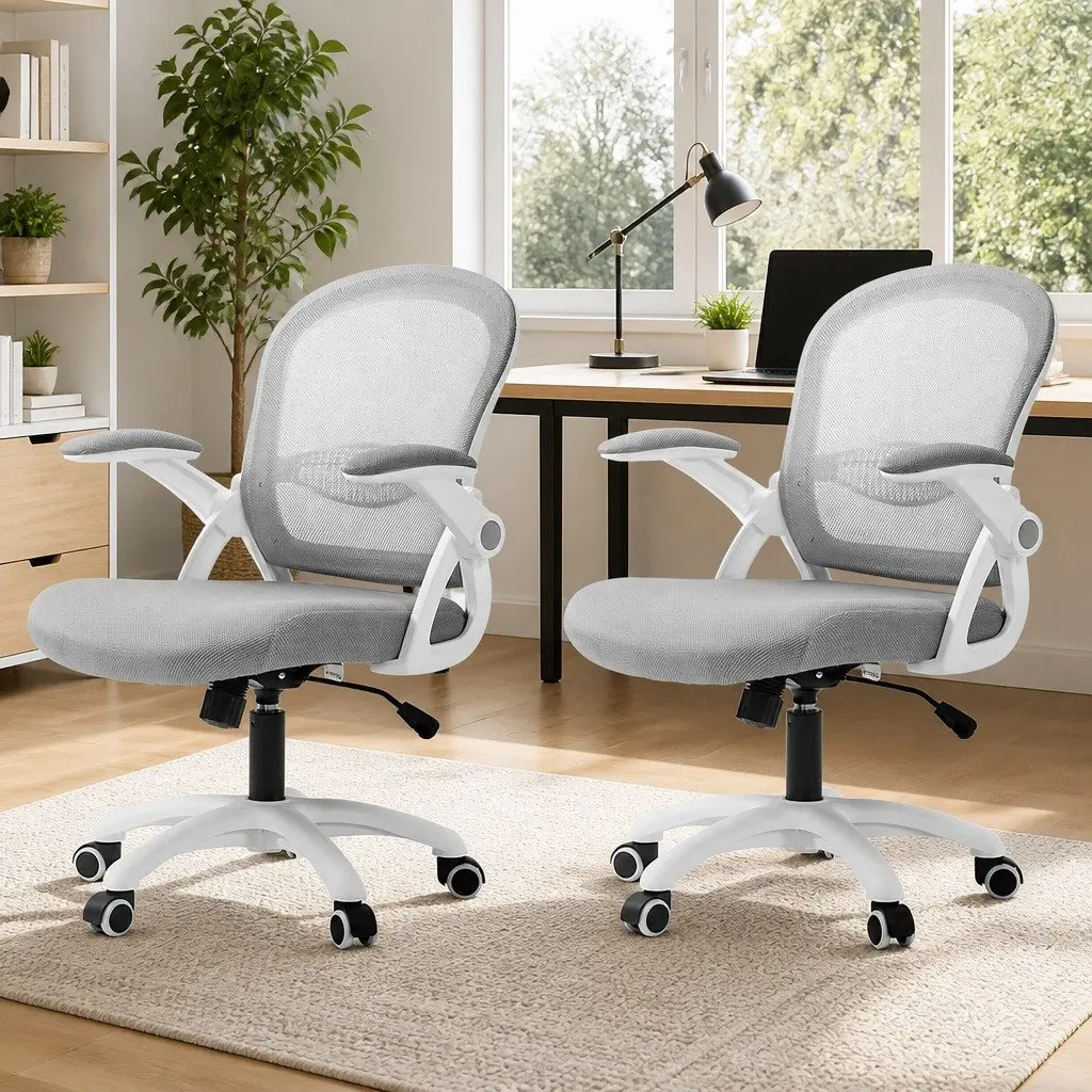 Grey White Mesh Computer Gaming Chair