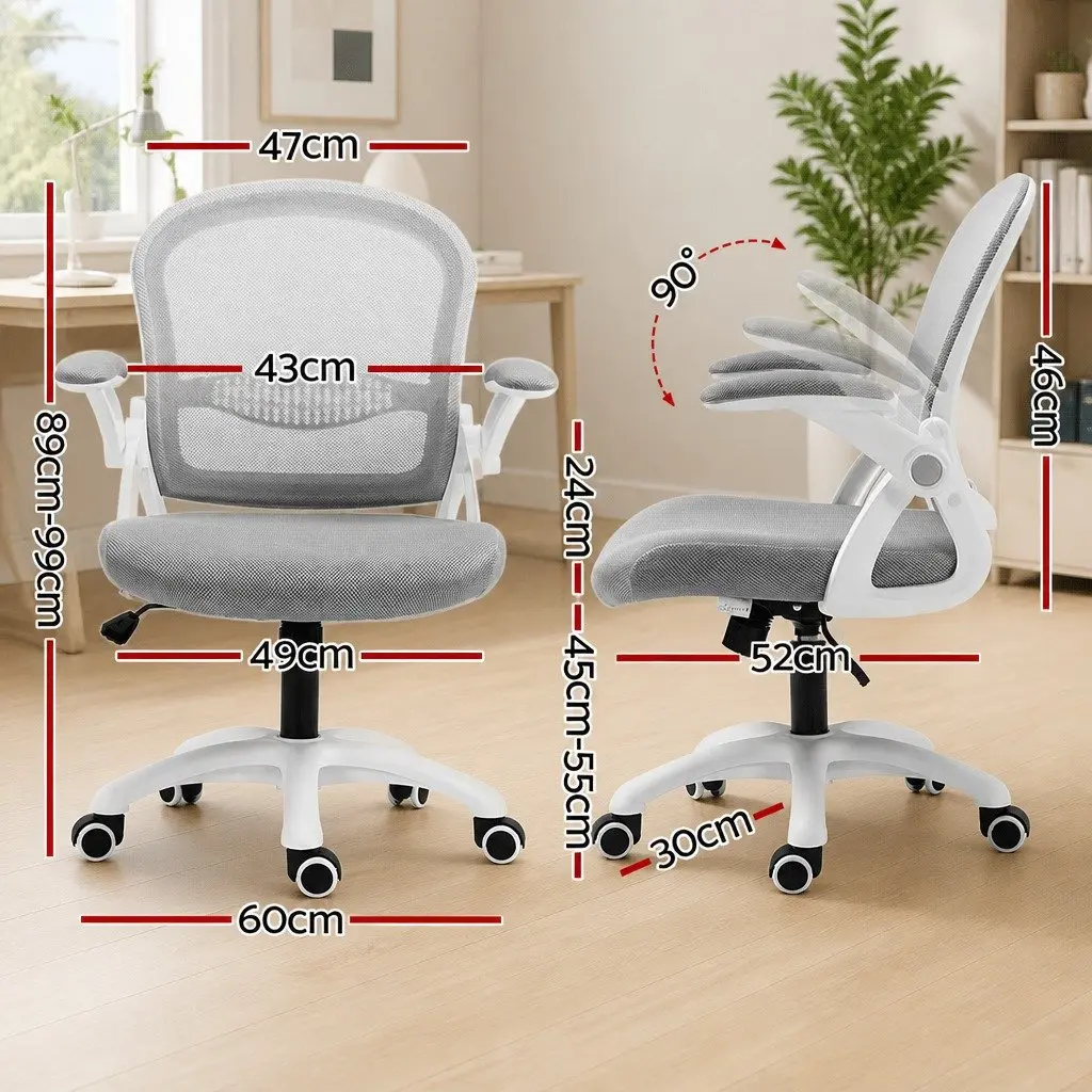 Office Chair for Work Study Gaming Mid Back Adjustable Grey White