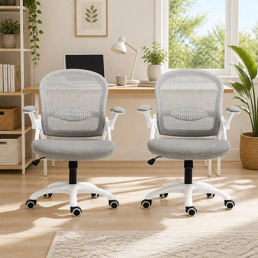 Office Chair for Work Study Gaming Mid Back Adjustable Grey White